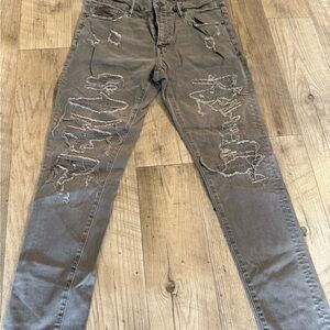 American Eagle Outfitters Gray Distressed Skinny Jeans